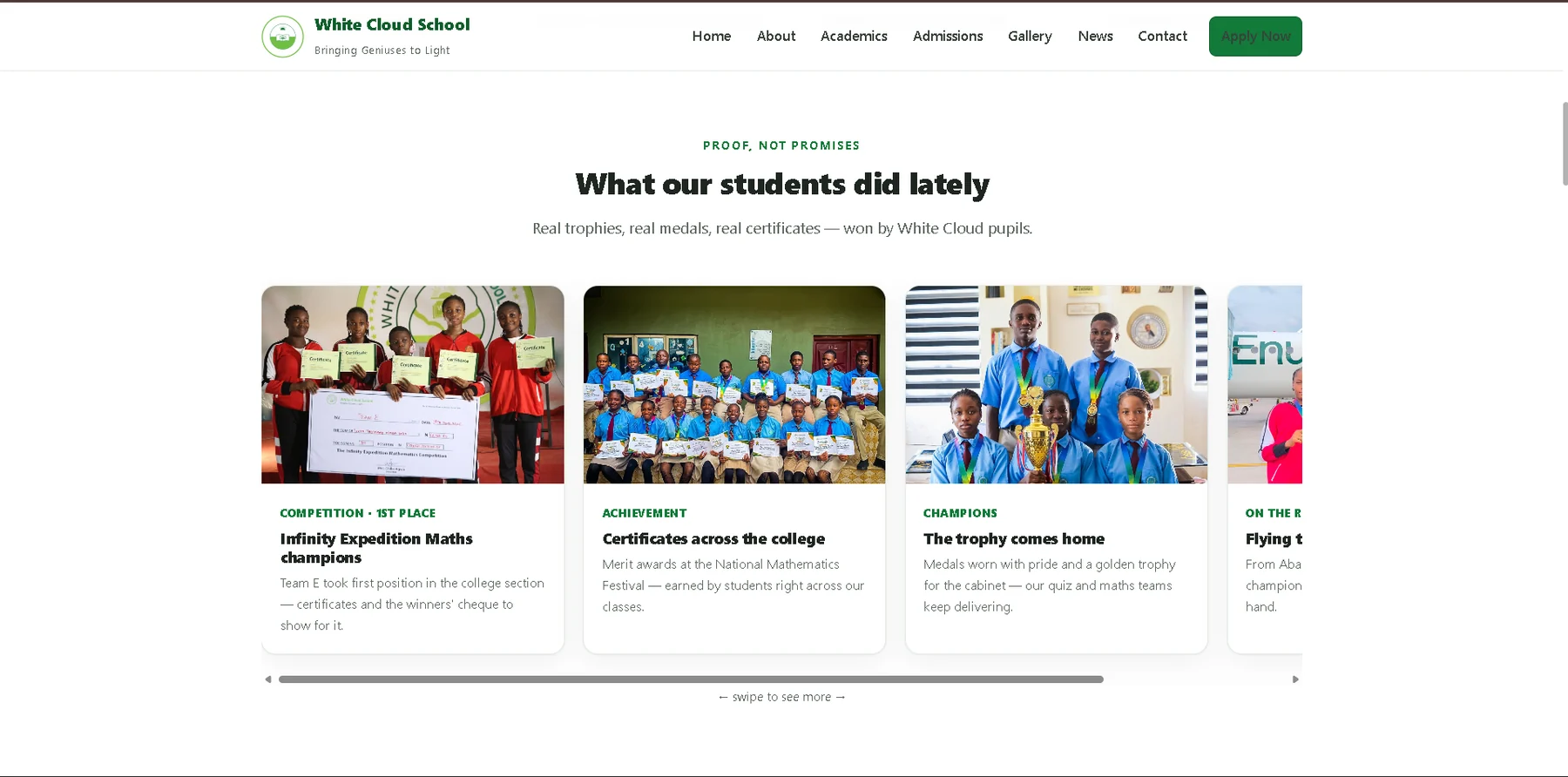 White Cloud School website and school system interface